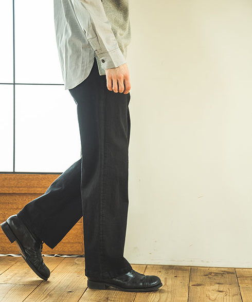 MR.OLIVE/SUPER STRETCH DENIM / SILICON DYED WIDE STRAIGHT PANTS ミスターオリーブ/スーパーストレッチデニム/シリコンウォッシュワイドストレートパンツ